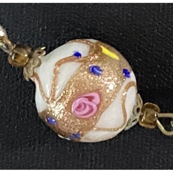 Vintage Venetian? Glass Wedding Cake Lamp Work Beaded Necklace White Pink Gold - Picture 2 of 13